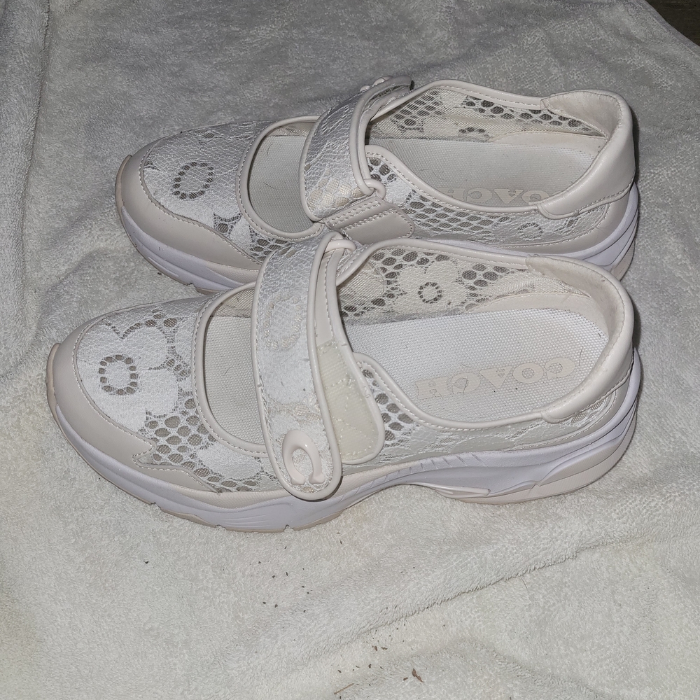 Women's Coach Lace White Cream Mary Jane Sneakers - Picture 2 of 4